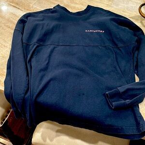 Navy Nantucket long sleeve drop shoulder tshirt with pink letters Medium